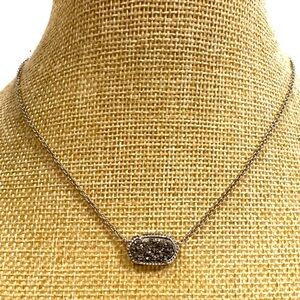 Kendra Scott “Elisa” necklace silver with platinum druzy pendant ** READ